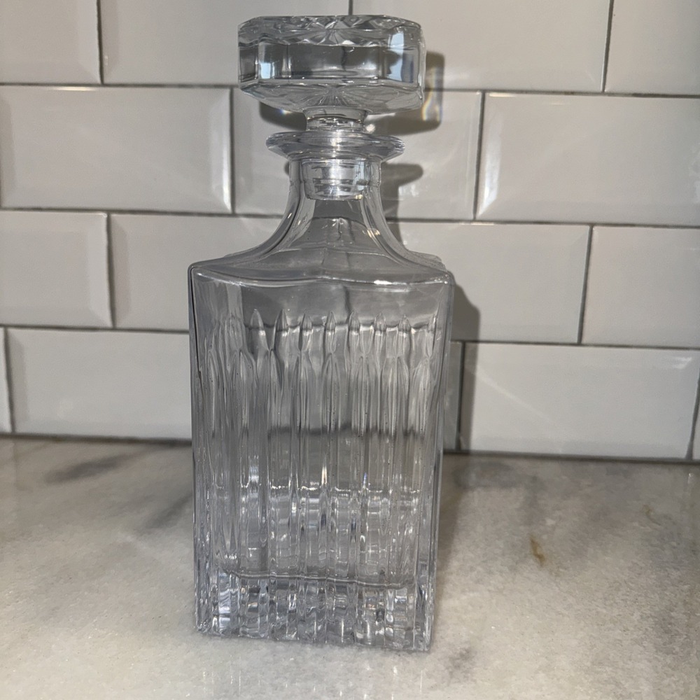 Vintage Square Cut Crystal Glass Liquor DecanterStopper MCM WhiskeyBourbon GW993